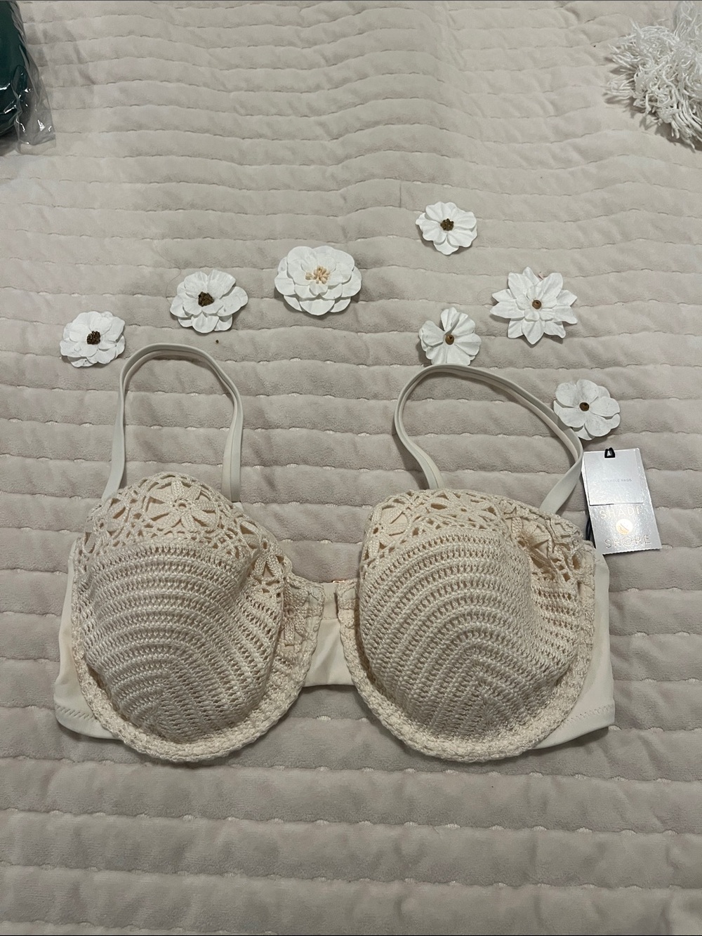 Shade & Shore Crochet Underwire Bra in Cream